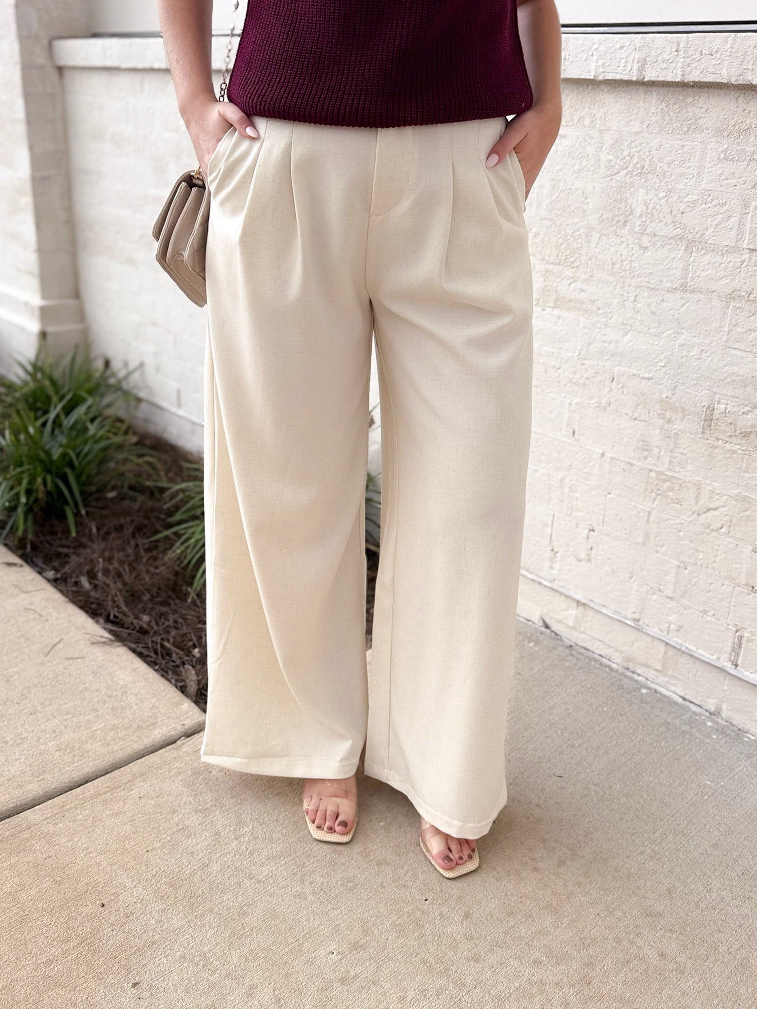 Hollie Cream Linen Wide Leg Pants