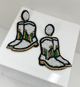 Beaded Mardi Gras Boot Earrings