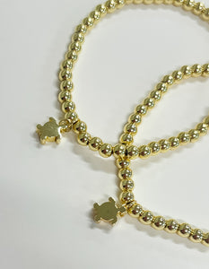 4 MM Sea Turtle Charm Gold Ball Bracelet