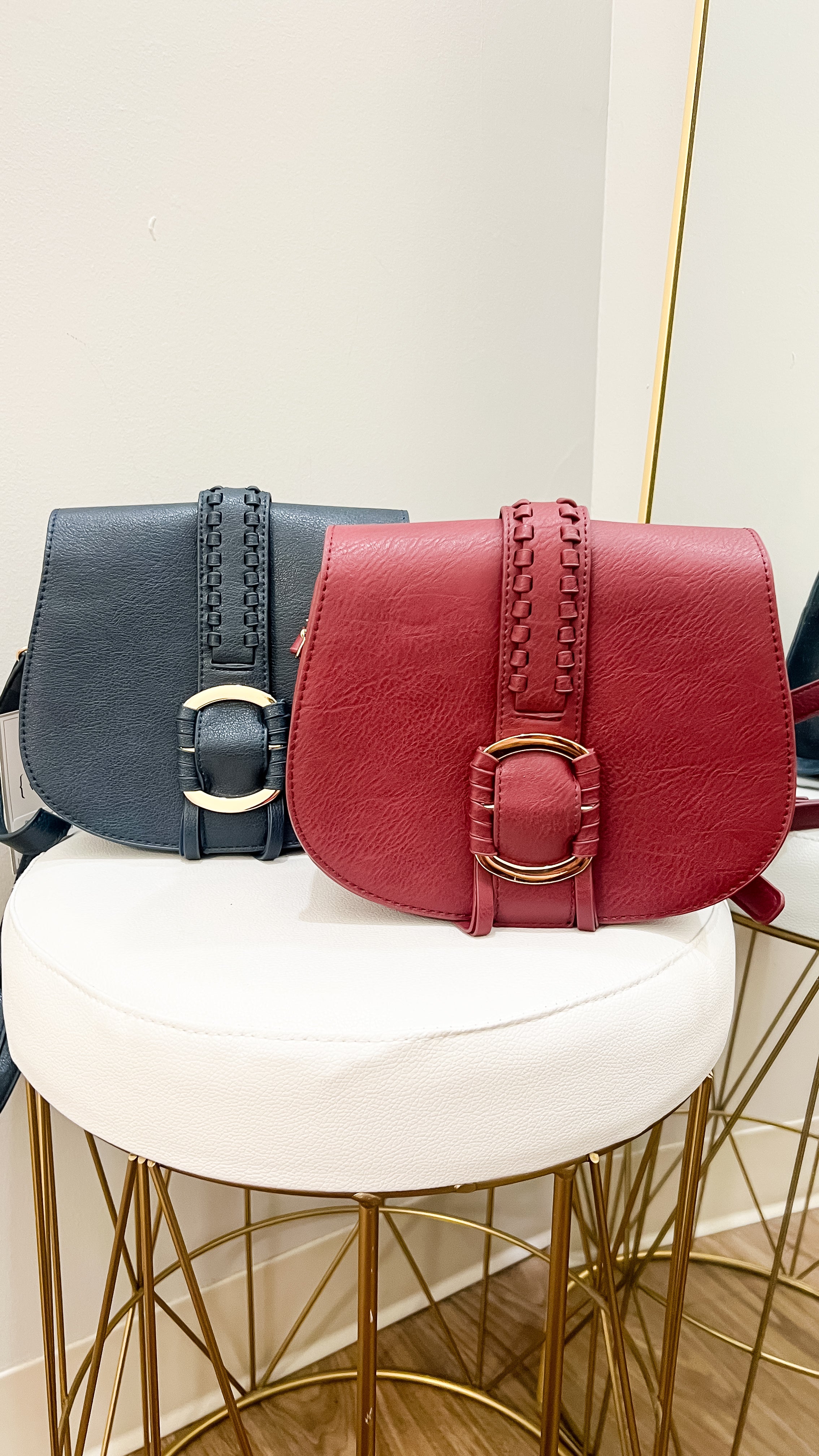 Georgia Vegan Leather Navy Saddle Bag