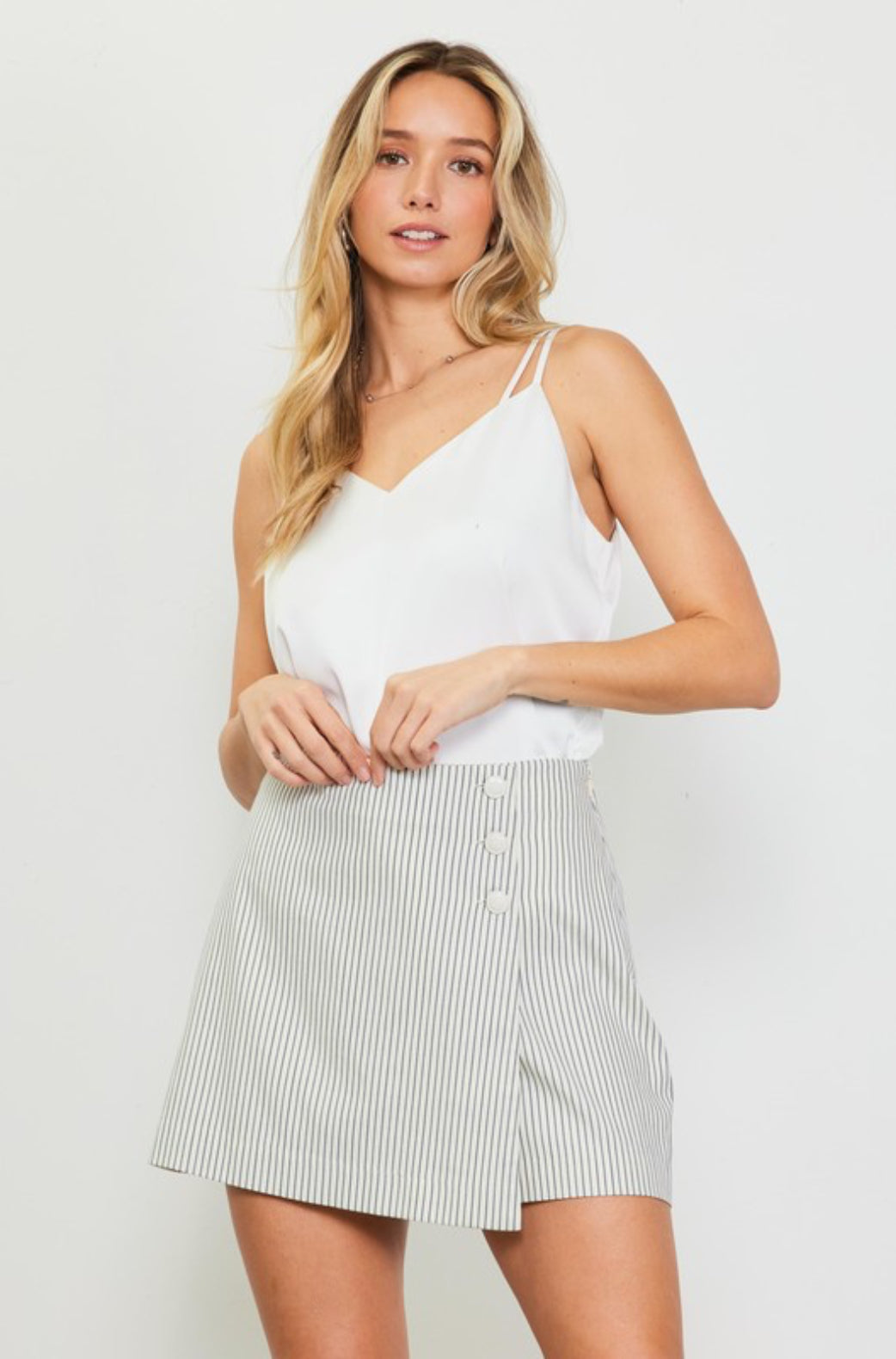 Got Your Attention Ivory/Navy Pinstripe Skort