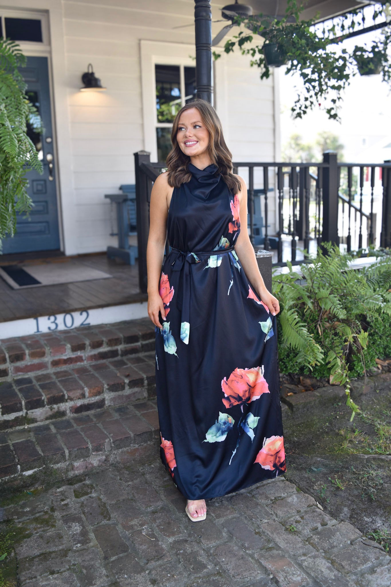 Georgia Black Floral Silk Maxi