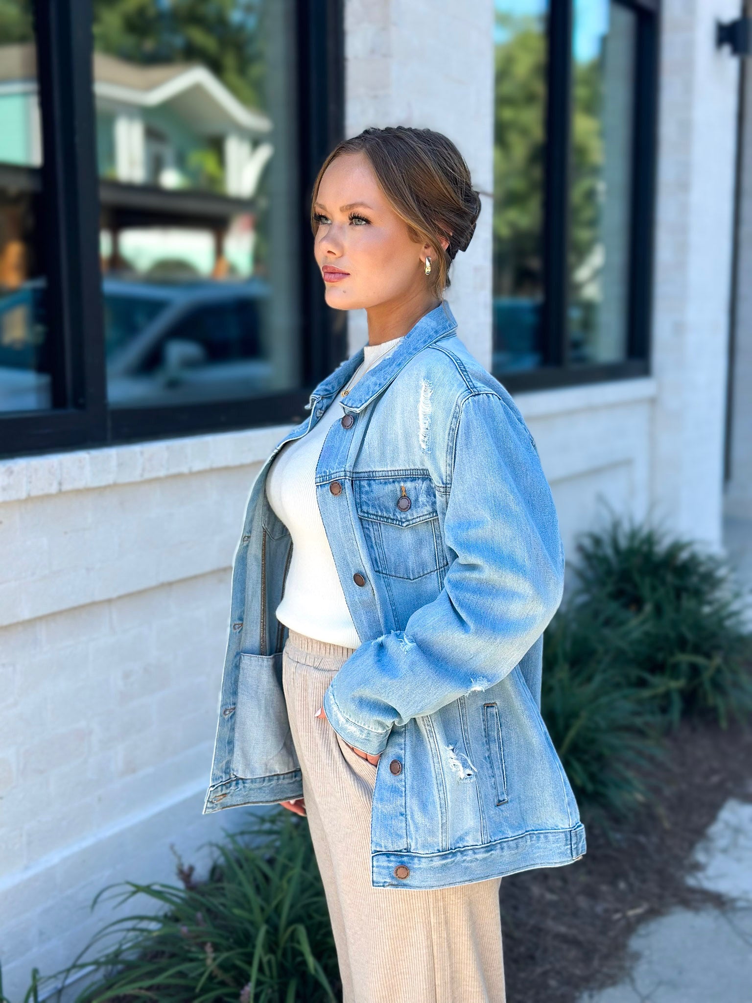 Amber Loose Fit Light Wash Distressed Jacket