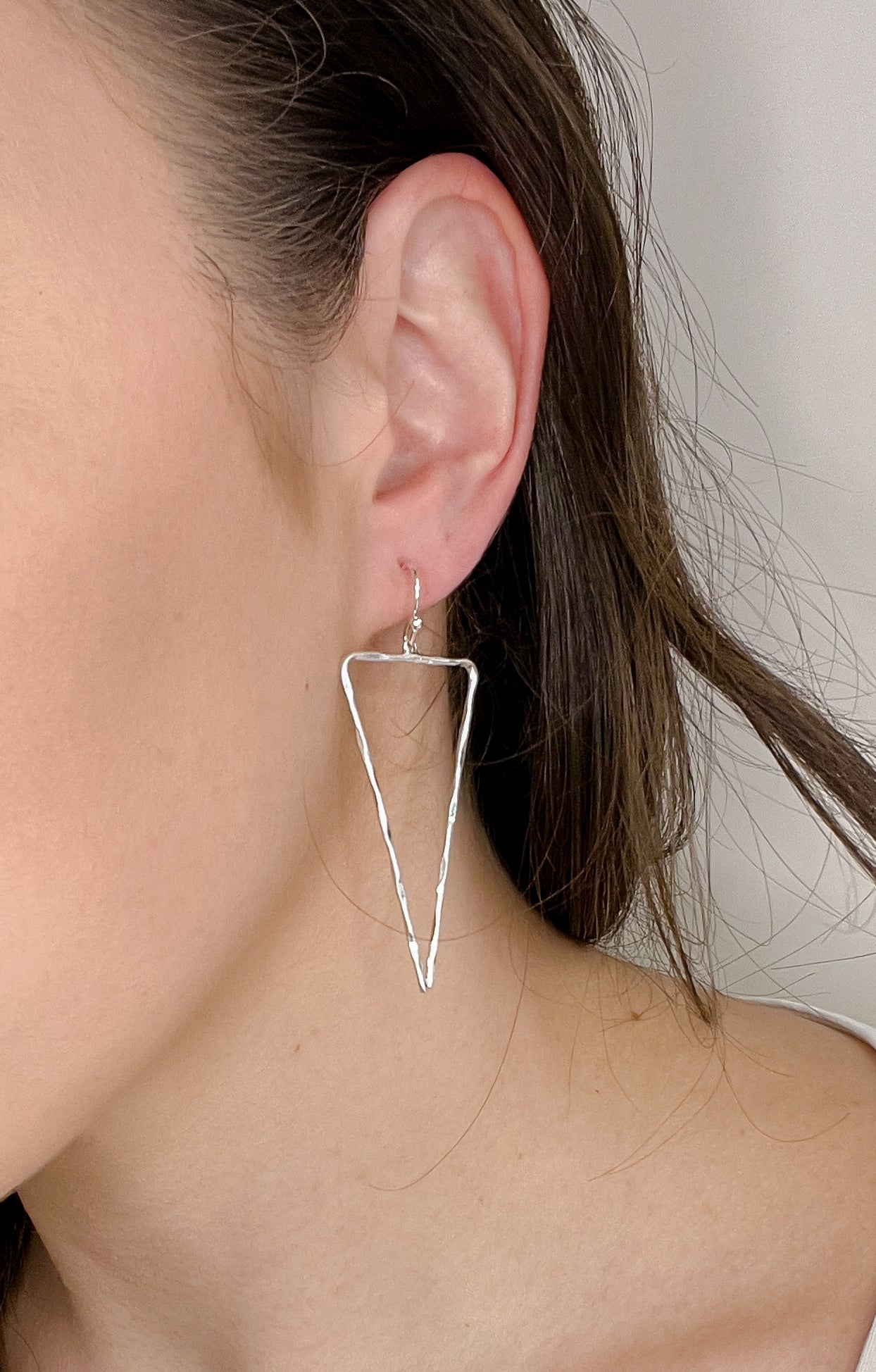 Silver Upside Down Triangle Earrings