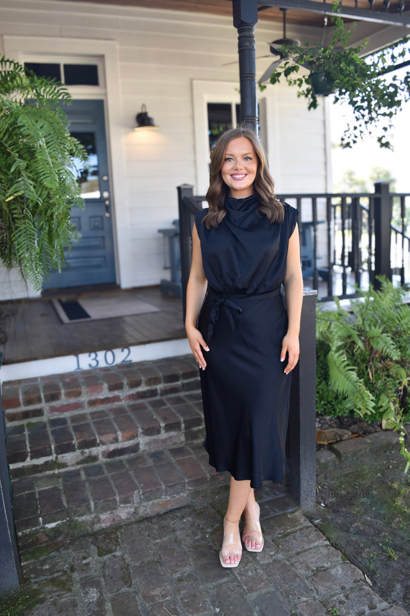 Abbigail Black Silk Midi Dress