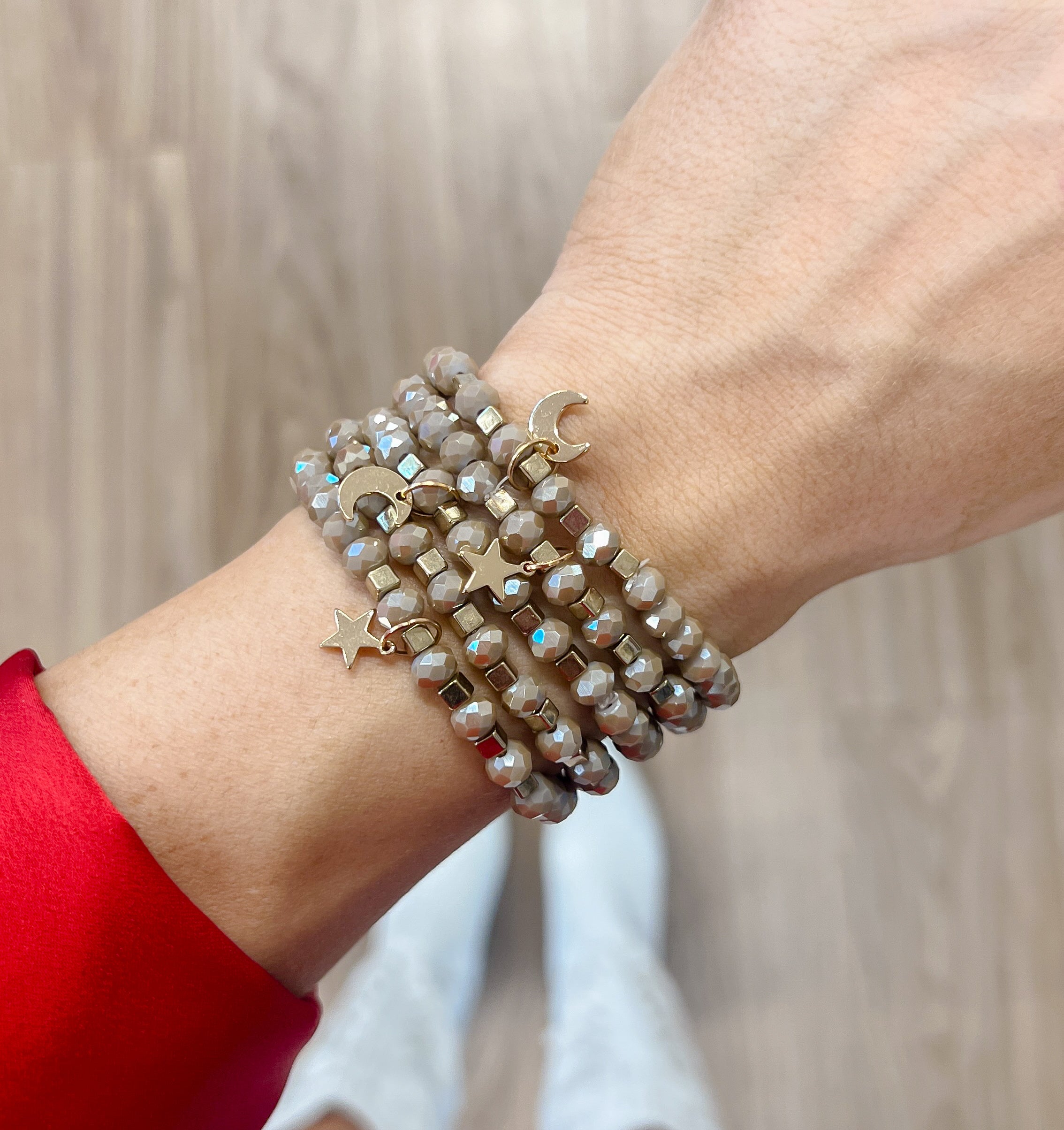 Pewter Beaded Star & Moon Stack Bracelets