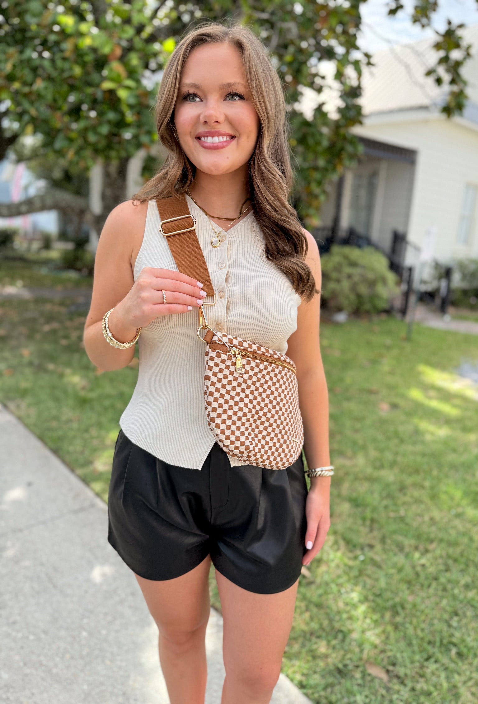 Westlyn Woven Checkered Brown Bum Bag