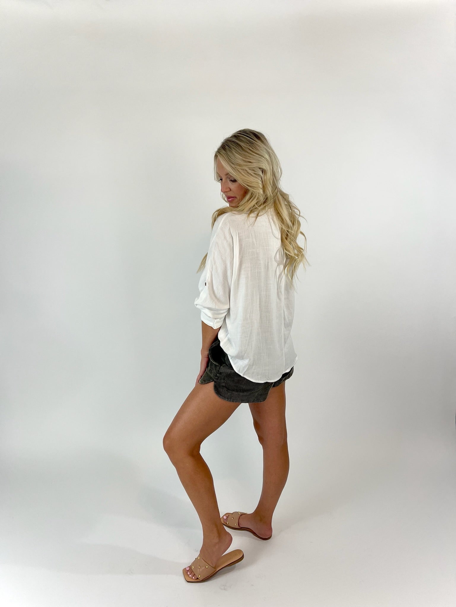 Thinking About You White Linen Button Up Blouse