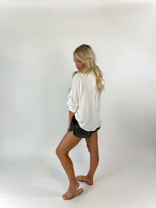 Thinking About You White Linen Button Up Blouse