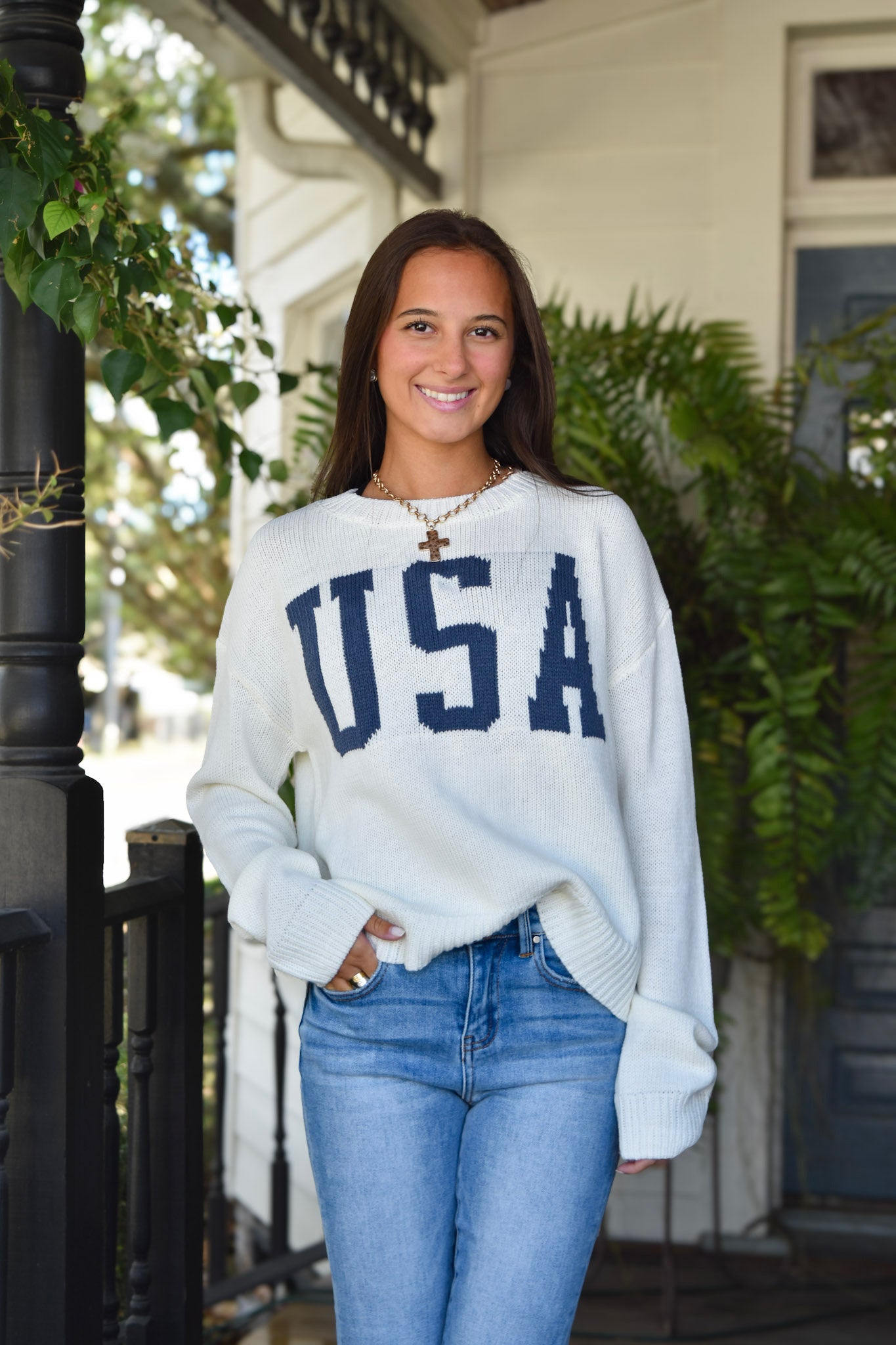 USA Navy/Cream Sweater