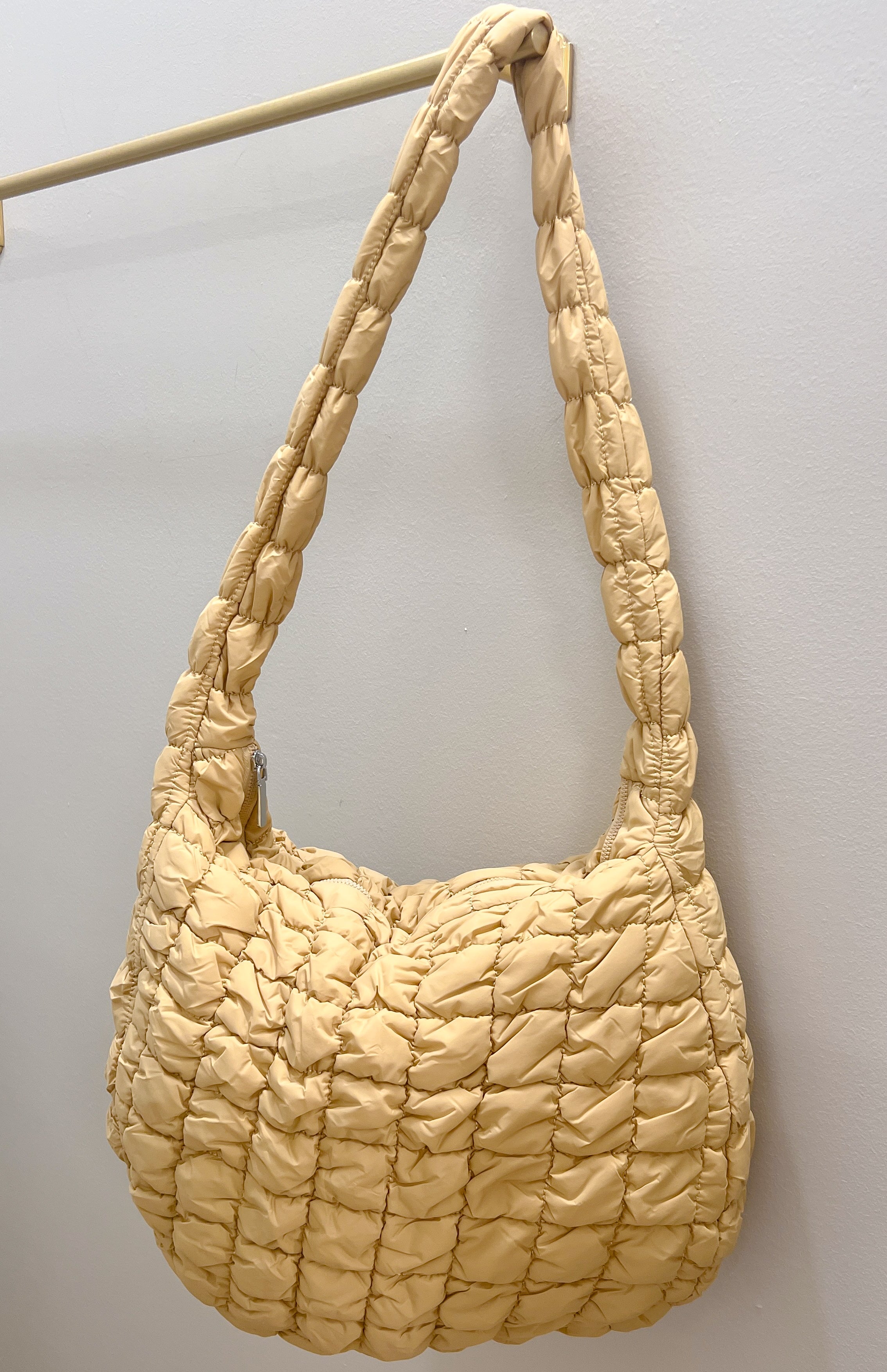 Pewter Quilted Puffer Tote Bag