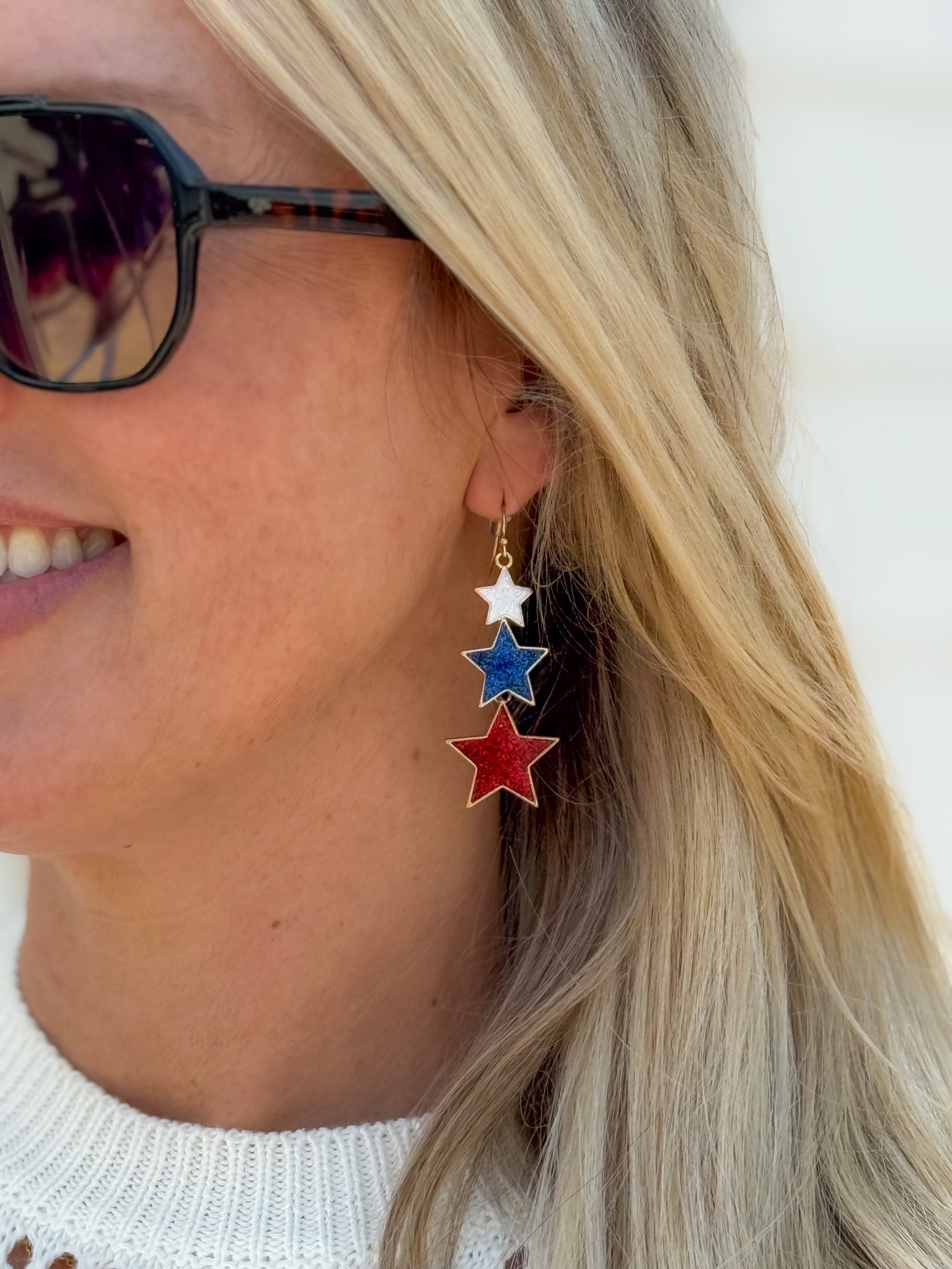 3 Tier Red White & Blue Star Earrings