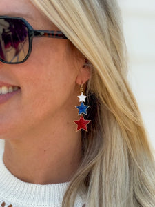 3 Tier Red White & Blue Star Earrings