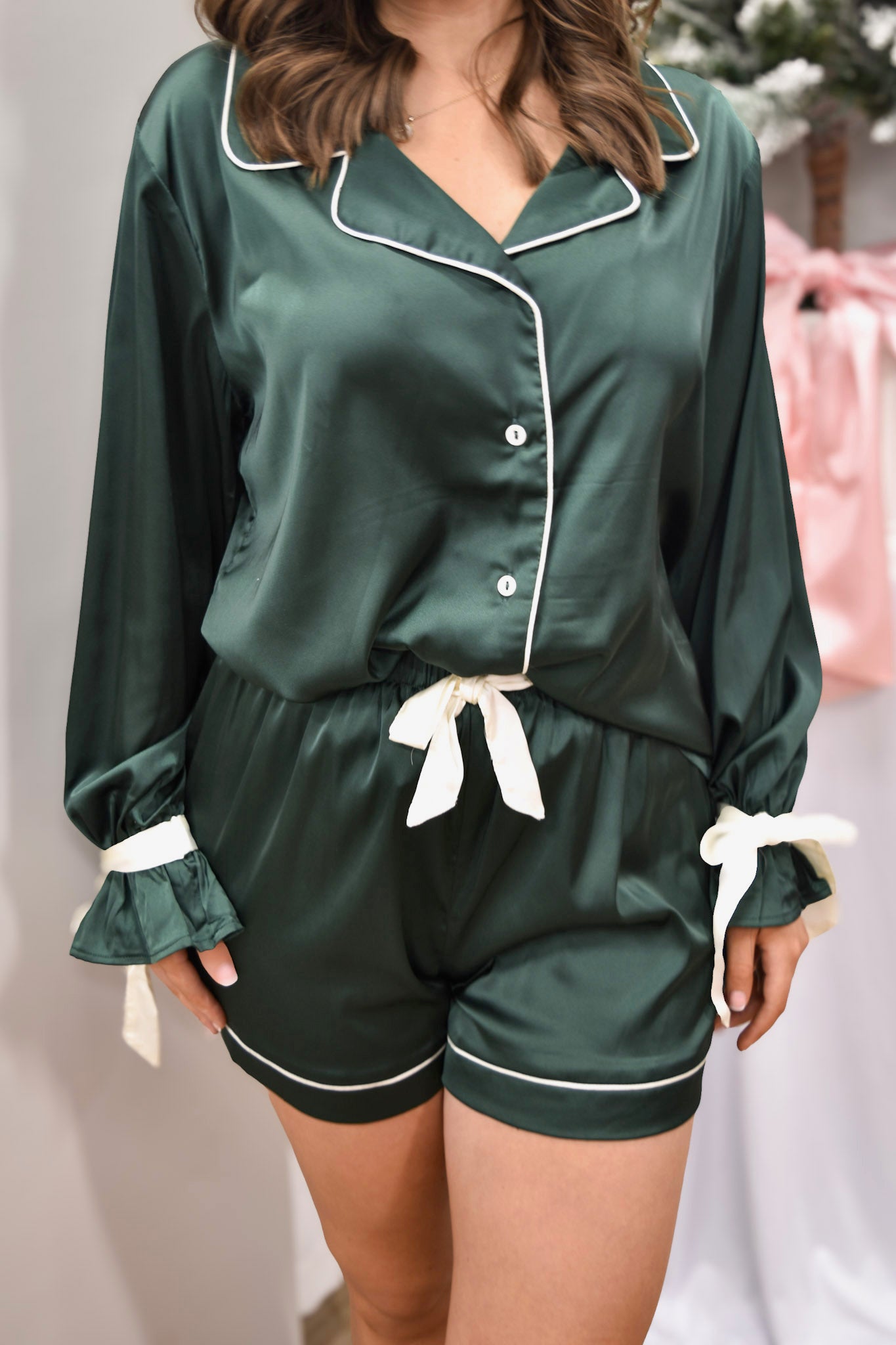 Dreamy Nights Green Satin Pajama Set