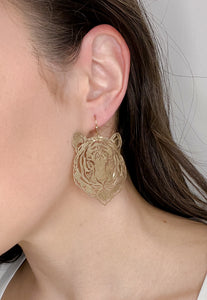 Tiger Face Gold Earrings