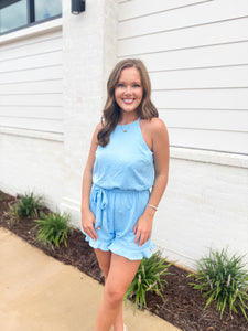 That Grove Feeling Carolina Blue Satin Romper