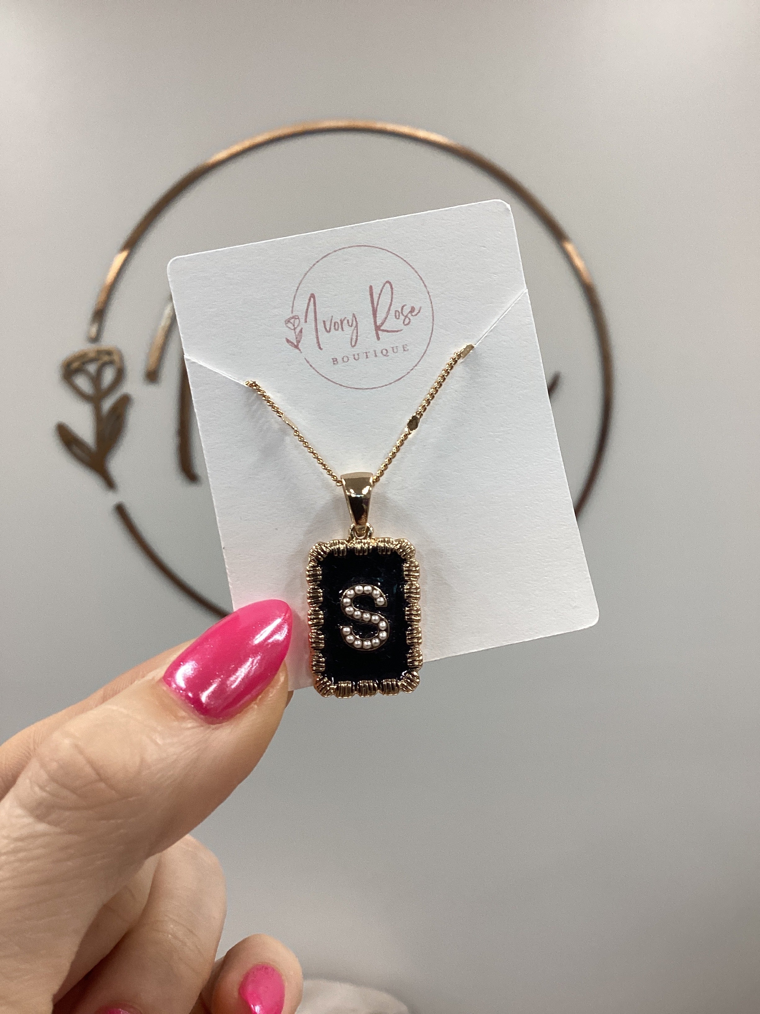 Black Initial Necklace