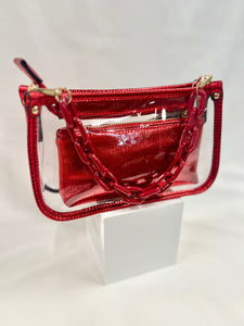 Jessica Metallic Red Clear Crossbody w/ Chain