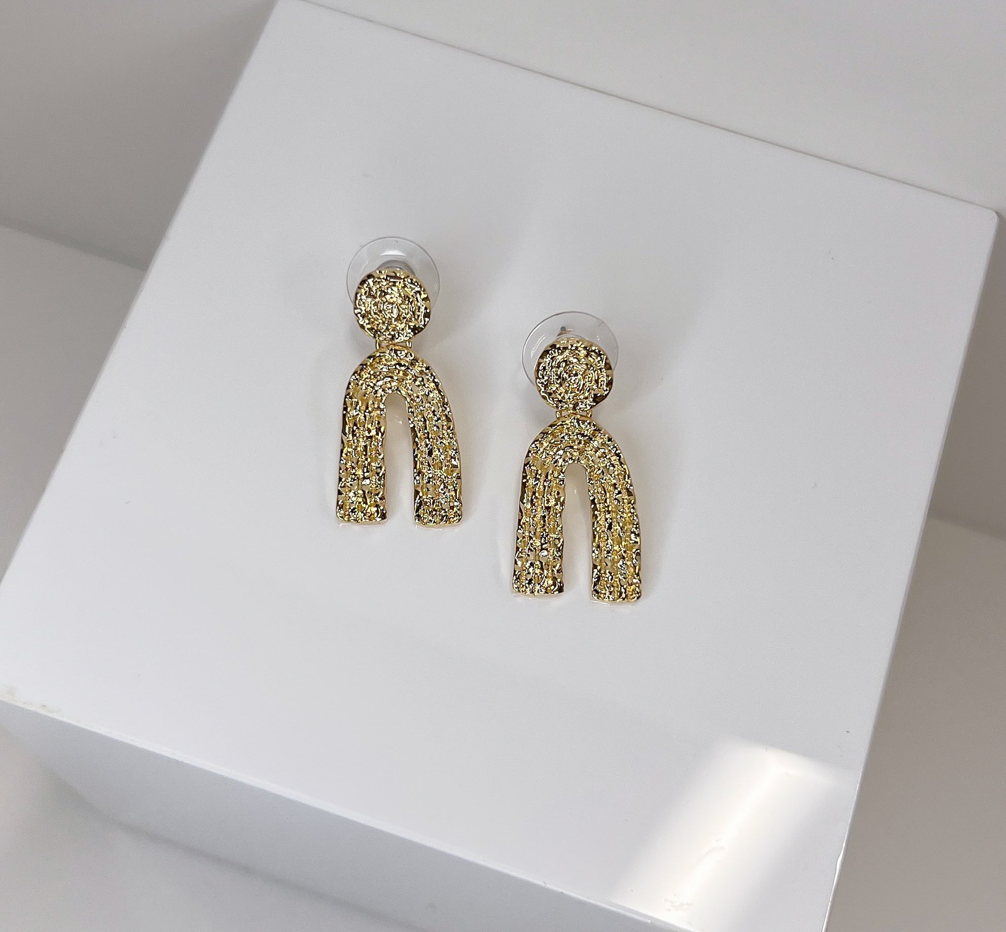 Gold Textured Arch Earrings