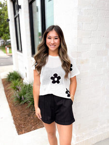 Flower Detail Black/White Floral Top
