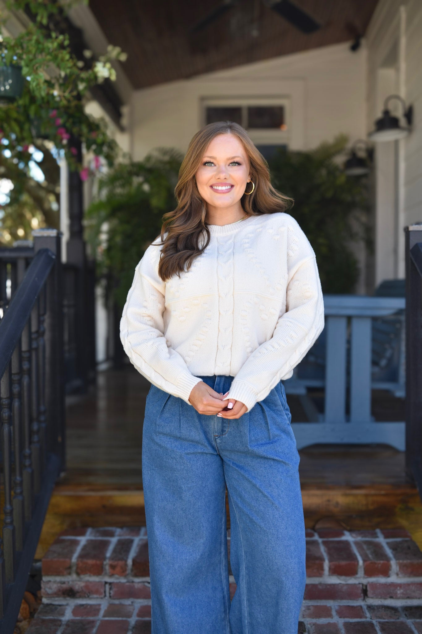 Sailor Cable Knit Long Sleeve Oatmeal Sweater