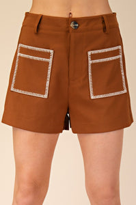 Glad You're Back High Waisted Embroidered Brown Shorts