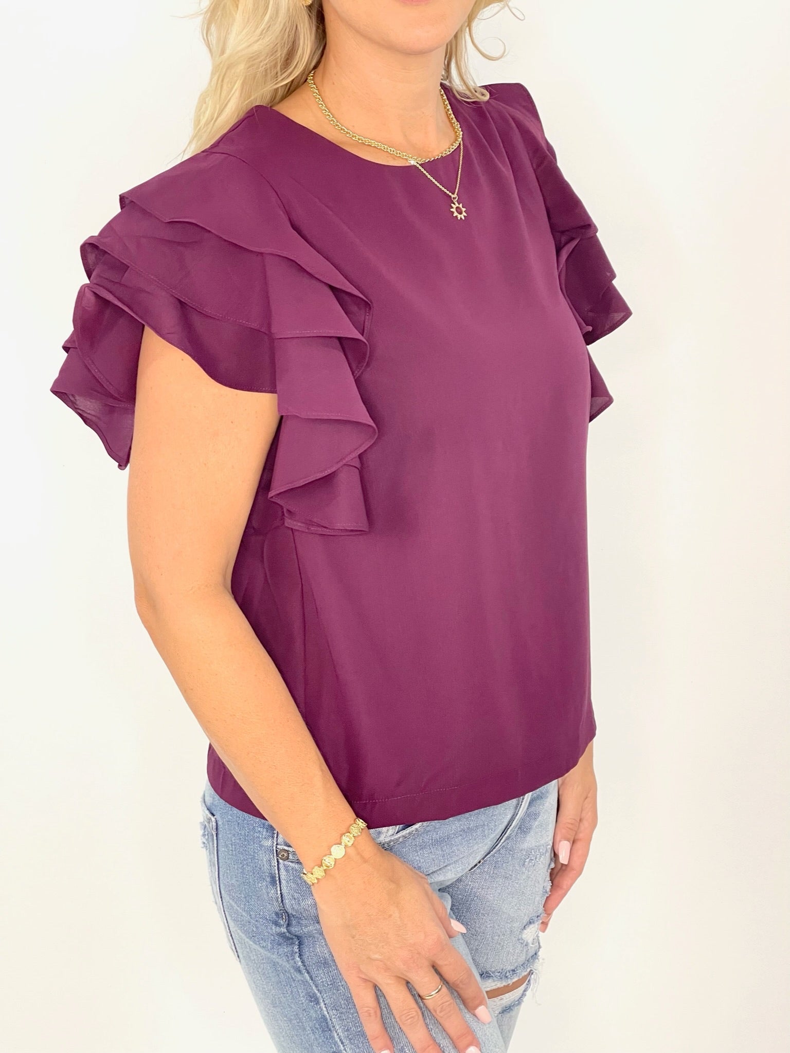 Easy To Love Plum Flowy Sleeve Top