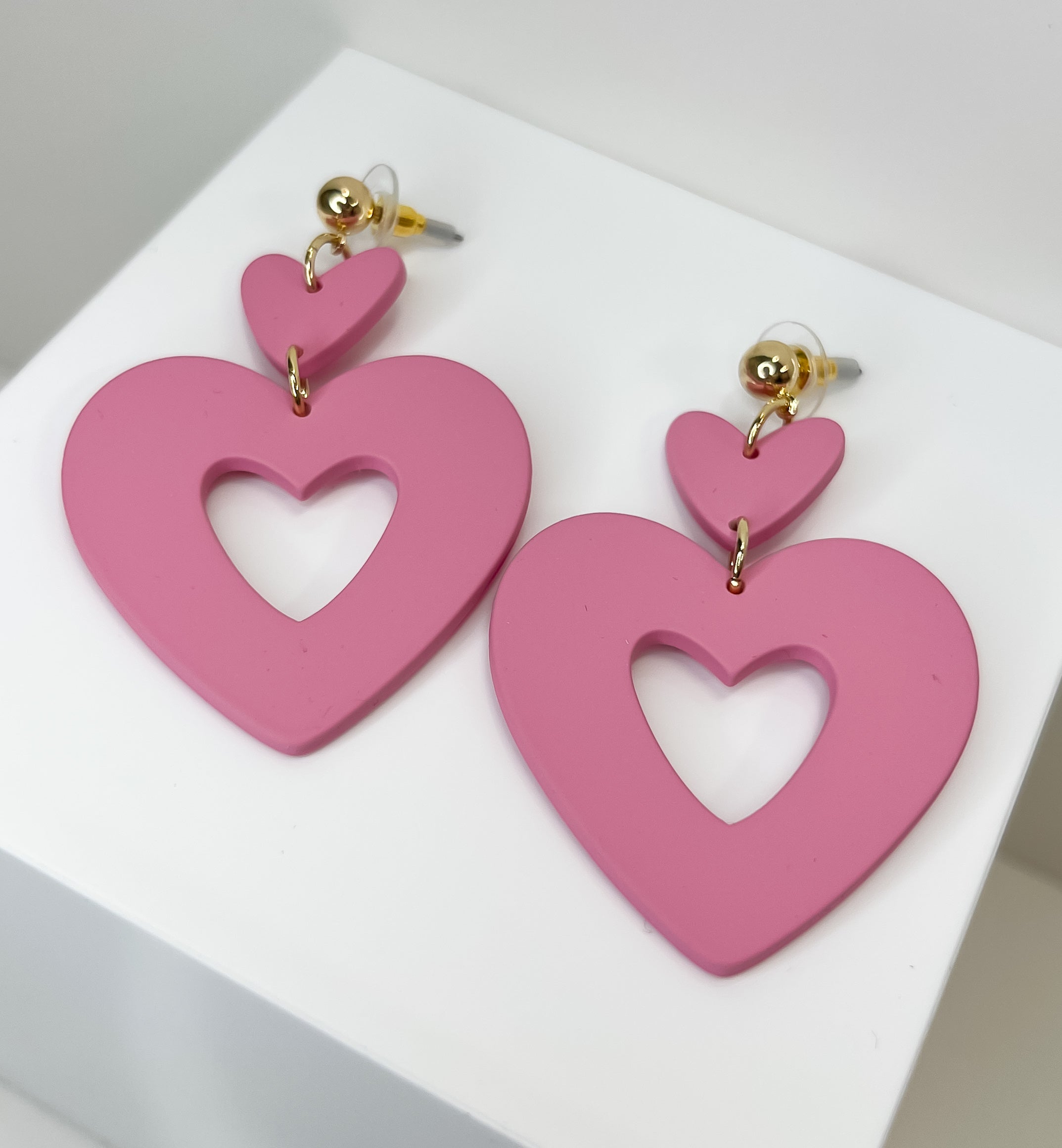 Double Layered Pink Heart Earrings