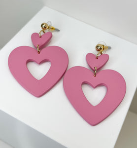 Double Layered Pink Heart Earrings