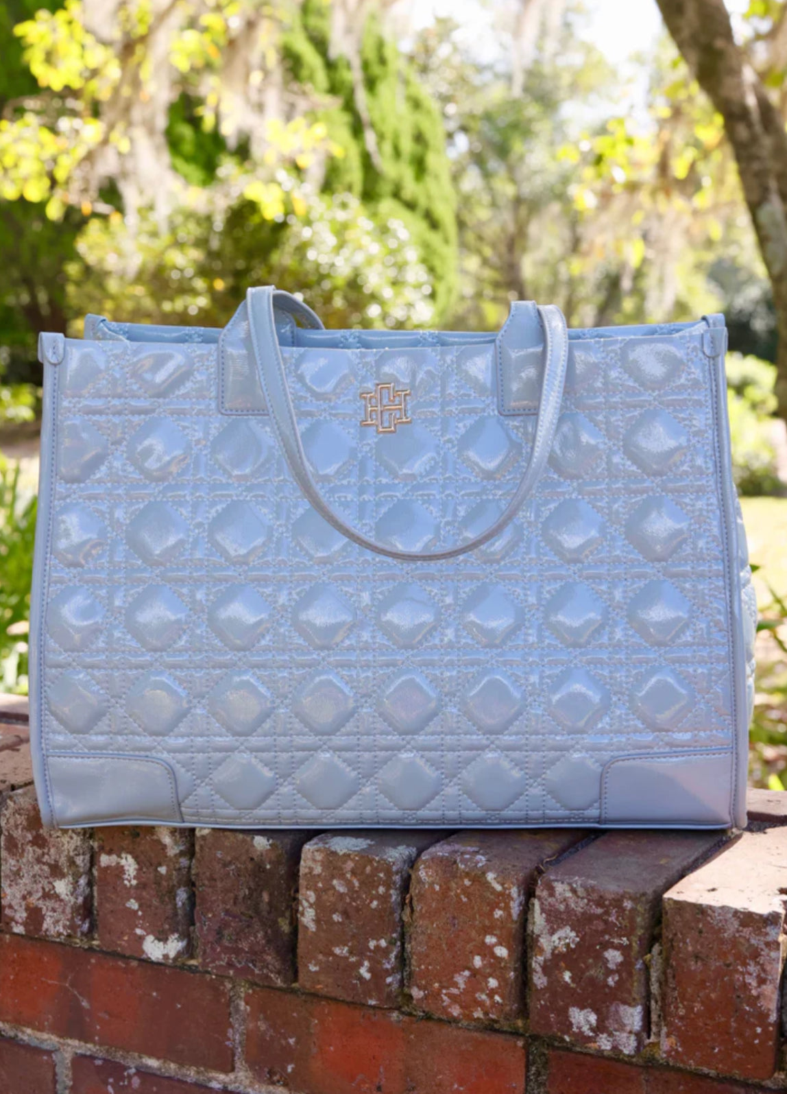 Shane Dusty Blue Patent Tote