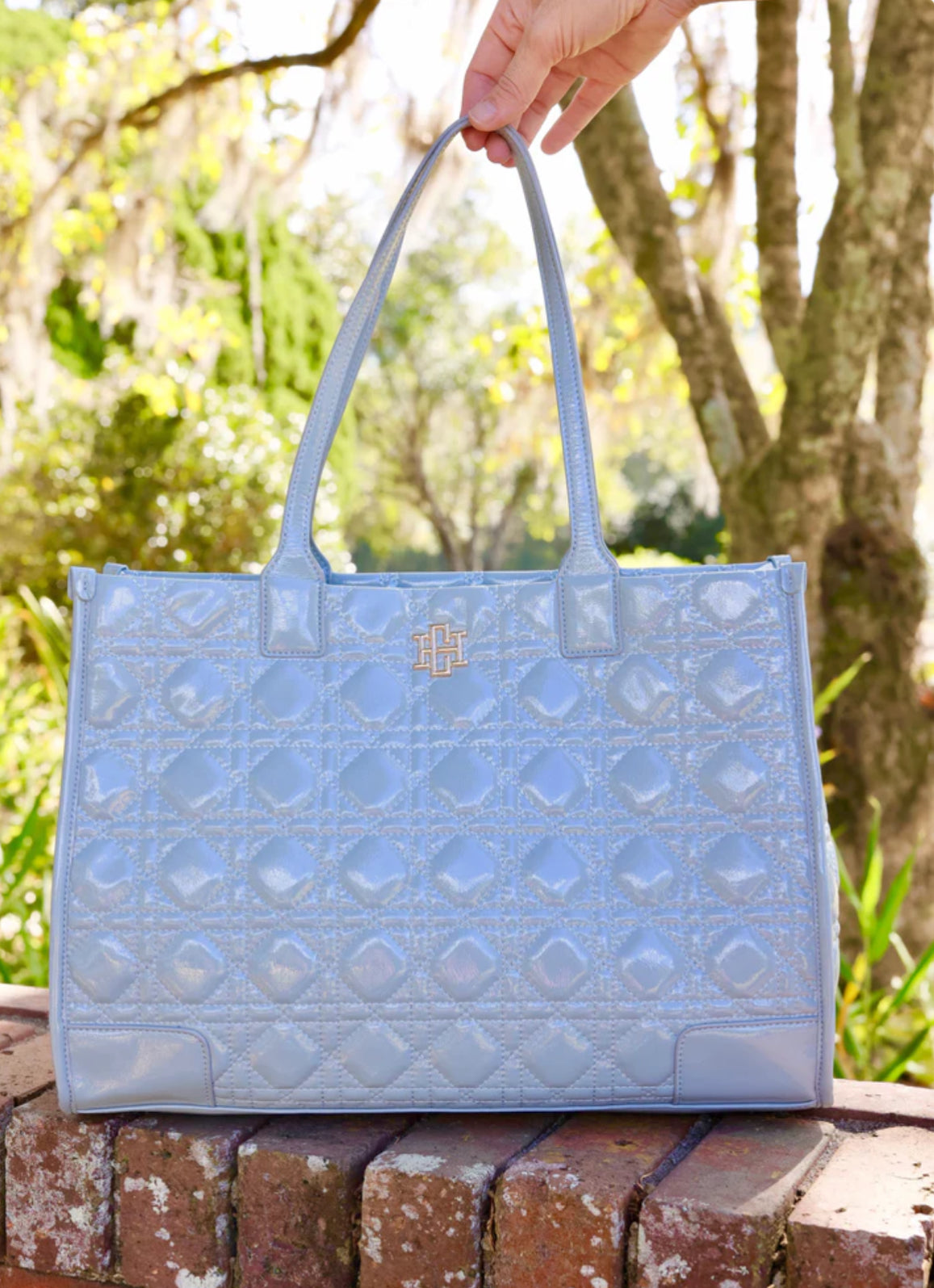 Shane Dusty Blue Patent Tote