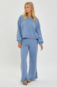 Out Of The Office Blue Soft Knit Wide Leg Lounge Pants