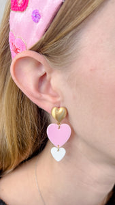 Pink White & Gold Heart Earrings