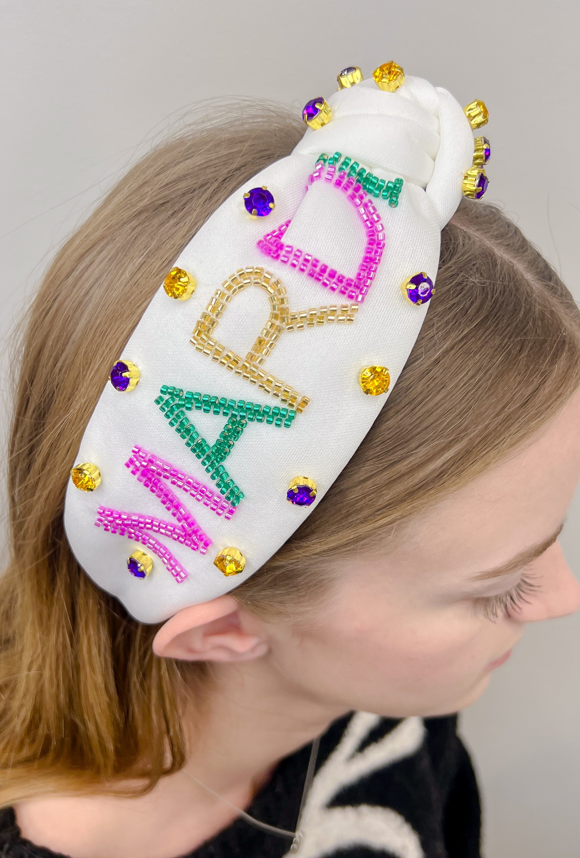 Mardi Gras Beaded White Headband