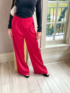 Headed Out Dull Satin Elastic Back Red Trouser