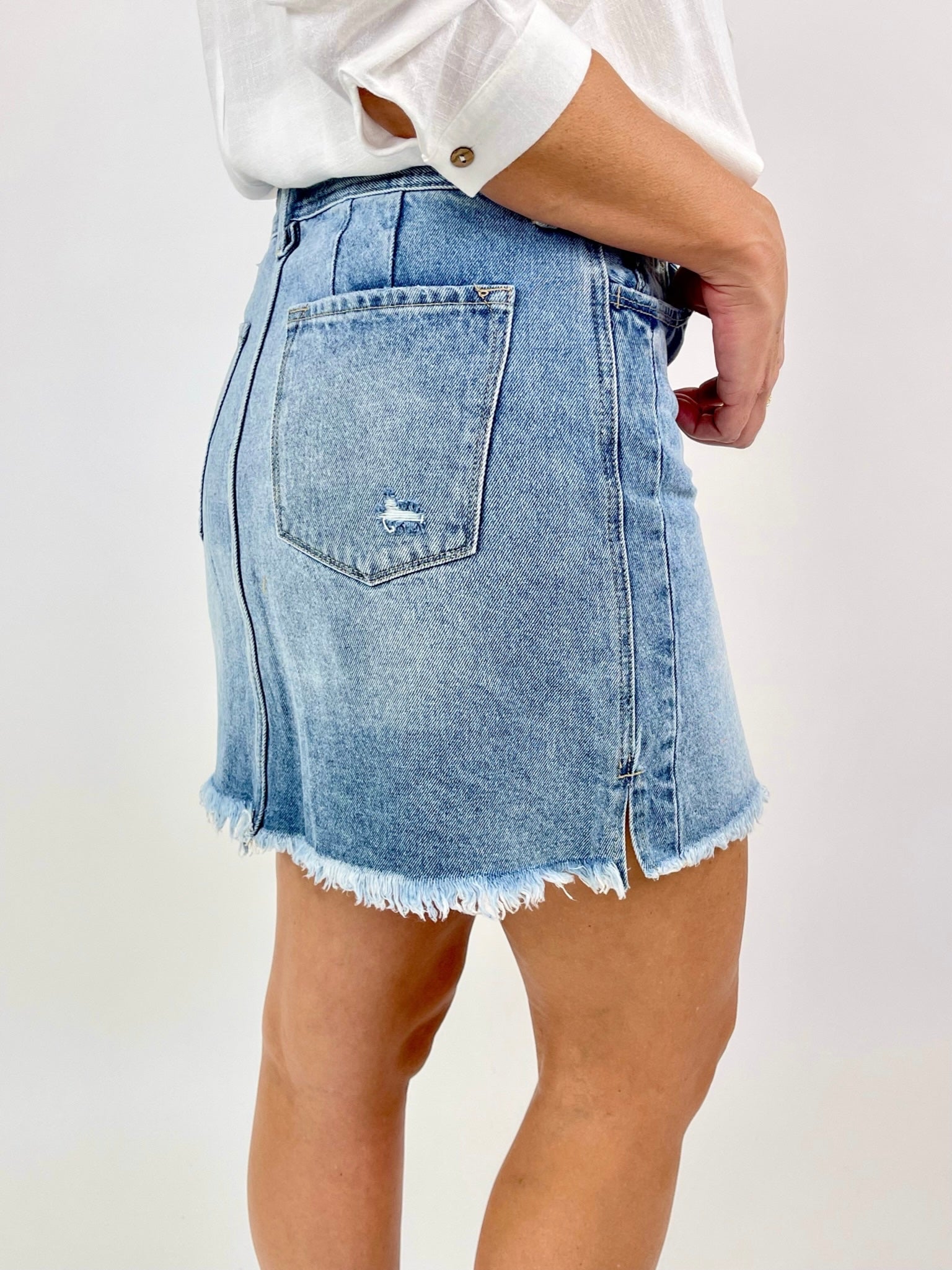 Madison Light Wash Button Up Denim Skirt