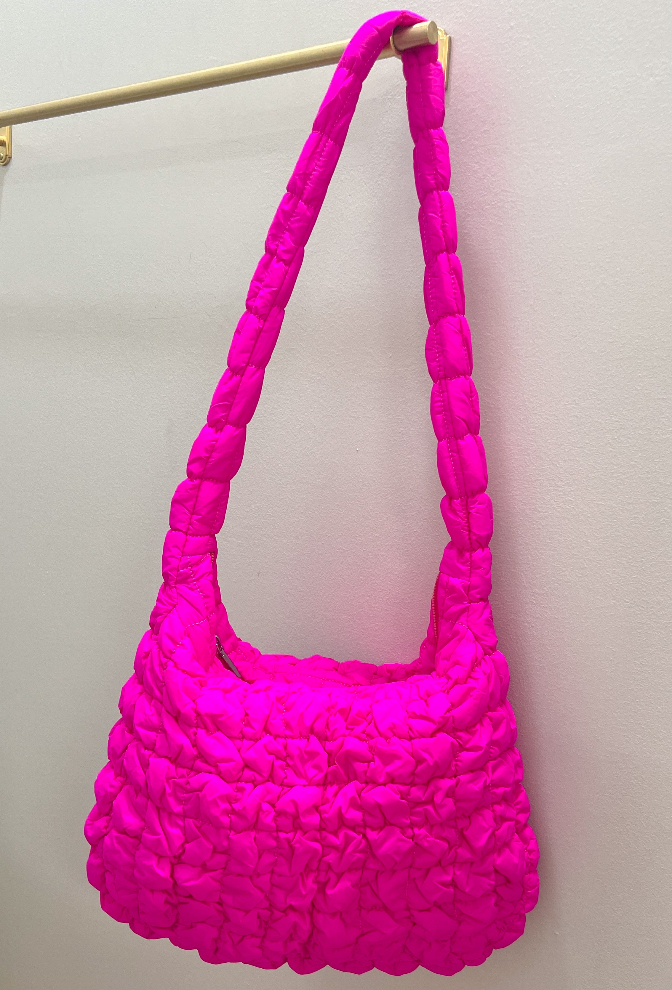 Hot Pink Quilted Puffer Tote Bag