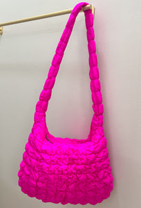 Hot Pink Quilted Puffer Tote Bag