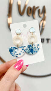 Blue Clay and Acrylic Geometric Drop Earring