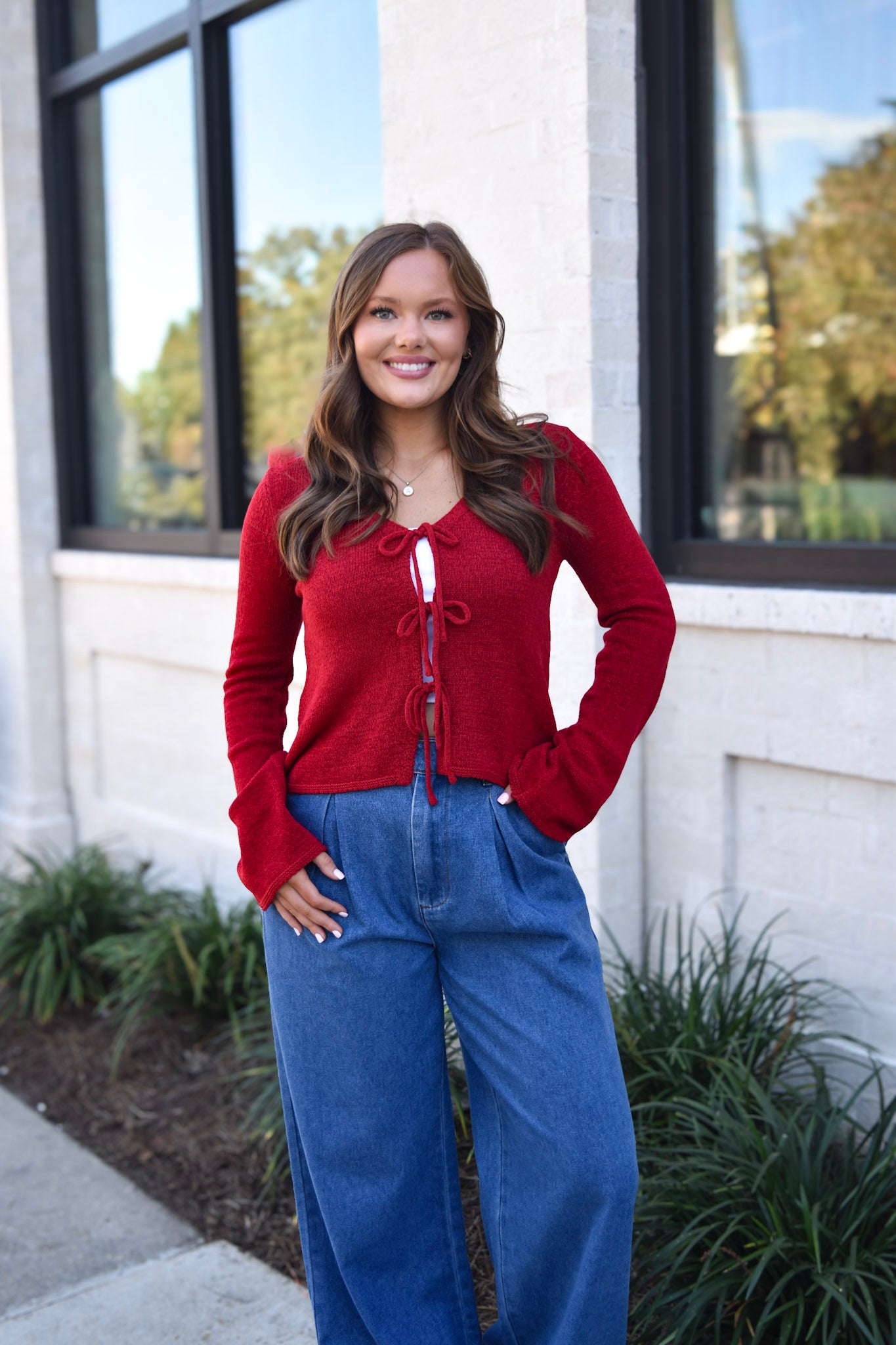 The Night Life Red Front Tie Cardigan