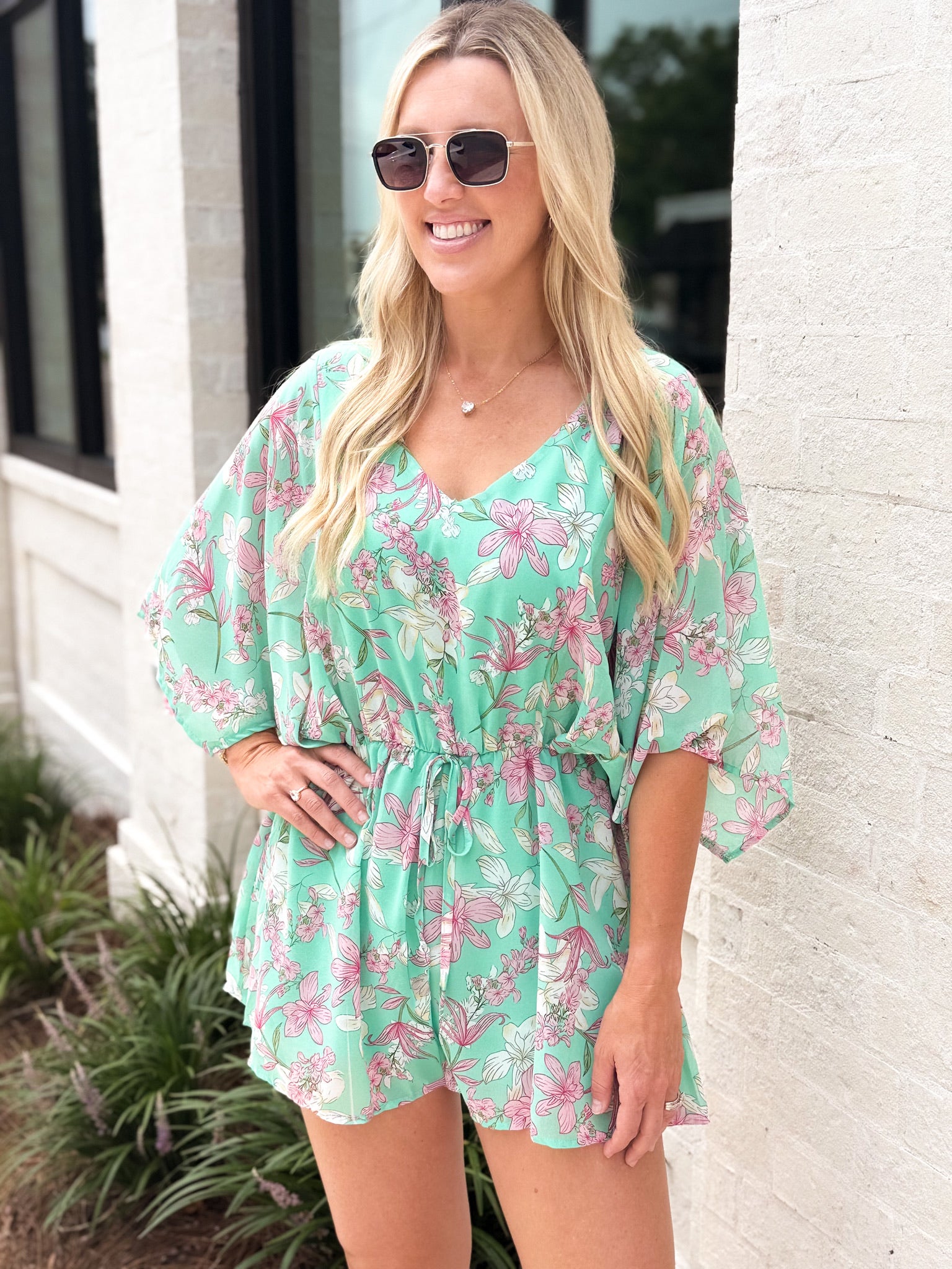 Just Friends Jade Kimono Sleeve Printed Romper