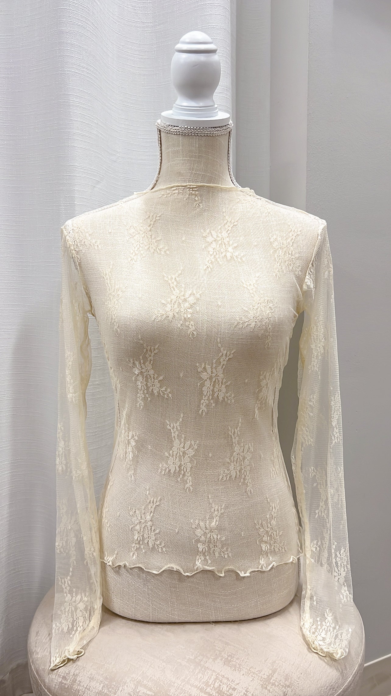 Never Stray Ivory Sheer Lace Fitted Top