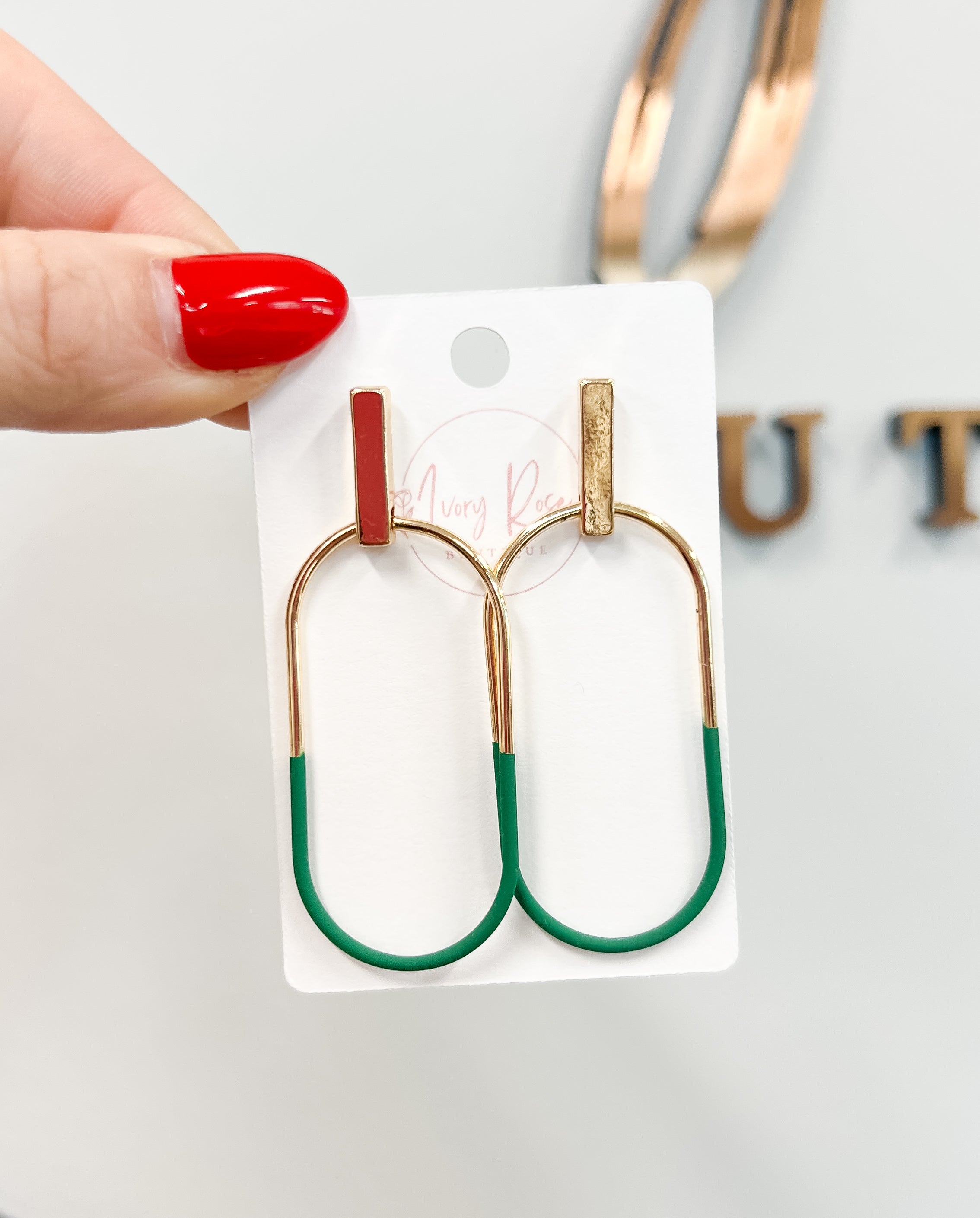 Green & Gold Hoop Earrings