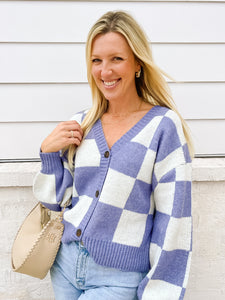 Checkered Pale Indigo & Cream Sweater