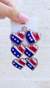 American Red White & Blue Heart Drop Earrings