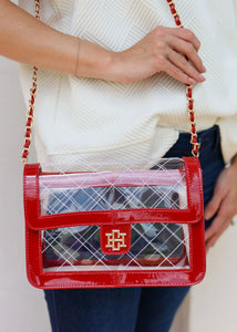 Quinn Red Patent Quilted Clear Bag