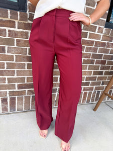 Lenny High Waist Burgundy Pleated Dress Pants