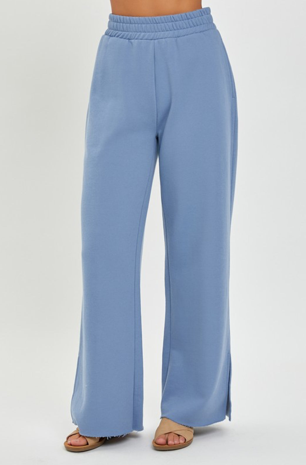 Out Of The Office Blue Soft Knit Wide Leg Lounge Pants