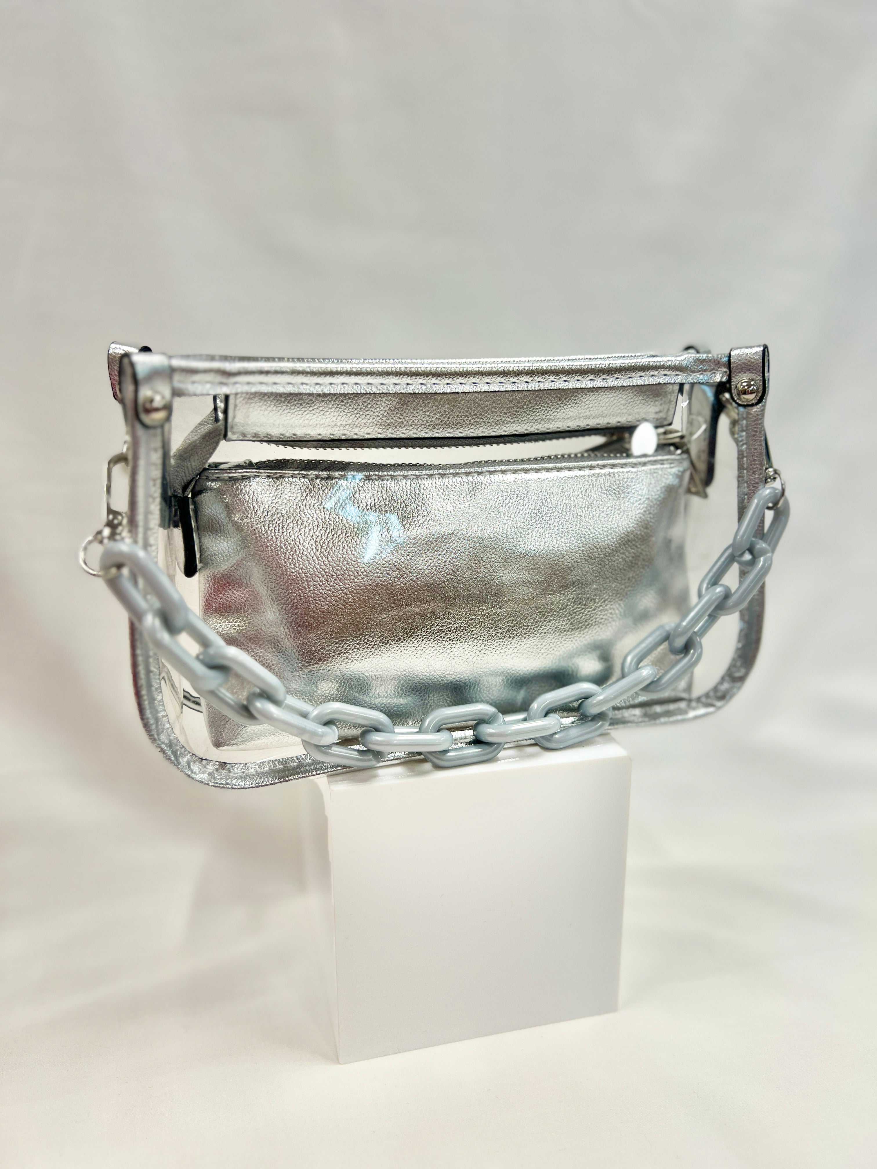 Jessica Silver Clear Crossbody w/ Chain