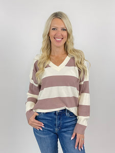 Since Youve Been Gone Mauve/Cream V-Neck Sweater